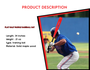 Bâton de baseball et de softball plat demi-pagaie de 33 pouces en bois d'érable 19OZ par NAQQASH SPORTS - Product Image 4