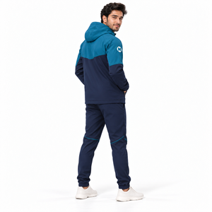 Ensemble de survêtement unisexe personnalisé, écologique, respirant, avec capuche, en tissu tissé léger, veste zippée intégrale et pantalon de jogging pour l'extérieur - Product Image 2