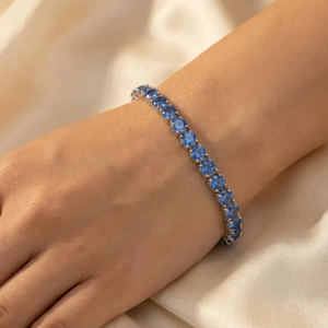 Pulsera de tenis de diamantes cultivados en laboratorio de 11 quilates, azules de corte elegante, de 7 pulgadas, en oro blanco de 14K con baño de rodio, claridad VS, 4mm, regalo para mujer, fiesta - Product Image 2