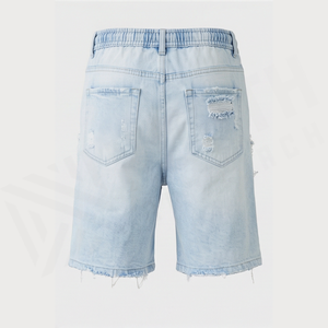 Shorts en jean déchirés à taille haute pour homme, en coton léger, style décontracté d'été, coupe droite - Product Image 3