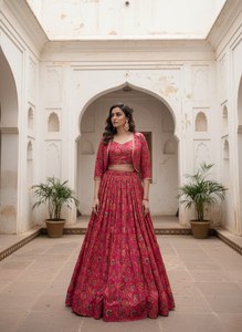 TENNECY - Lehenga Étnica para Mujer con Estampado Floral, Largo hasta el Tobillo, para Bodas, Fiestas de Diwali, Reversible, Elástica y de Secado Rápido - Product Image 4