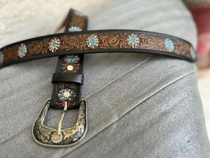 Cinturón de cuero genuino hecho a mano auténtico, cinturón floral pintado a mano occidental, cinturón de cintura Unisex de cuero mecanizado recién llegado - Product Image 4