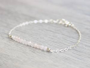 Rose Quartz Bracelet 925 Sterling Silver Gemstone Bar Bracelet Minimalist Women Jewelry Wholesale Supplier - Product Image 4