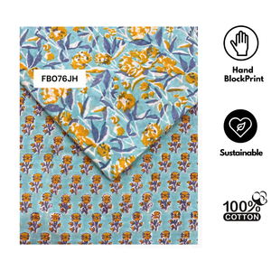 Tissu décoratif indien artisanal en coton pur, imprimé au bloc, motif floral, éco-responsable et durable, de Jaipur. - Product Image 1