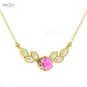 14K Real Gold Pink Sapphire Dainty Necklace 0.45CTW Natural Gemstone & G-H Diamond Trendy Flower Necklace for Wedding Engagement - Product Image 3