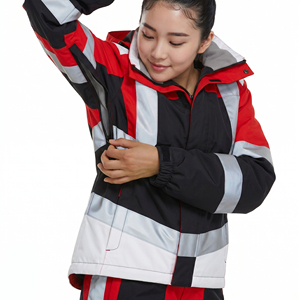Veste de travail haute visibilité réfléchissante pour femmes, rouge, noir, gris, polyester, vêtements de sécurité, vestes à capuche pour femmes - Product Image 1