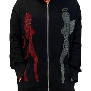Oversize Acid Wash Hoodie Sudaderas con capucha de marca de alta calidad Zip Up Rhinestone Hoodie - Product Image 1