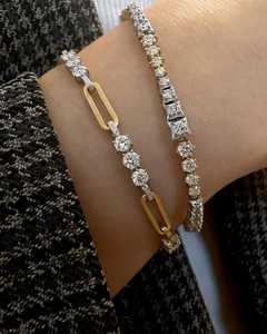 สร้อยข้อมือเทนนิสแบบโดมสองสีประดับเพชรเลี้ยงในห้องปฏิบัติการ ทองคำแท้ 14K 18K ดีไซน์เรขาคณิตผสมผสาน สไตล์วินเทจ อาร์ตเดโค - Product Image 2