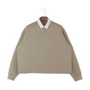เสื้อโปโลแขนยาวผู้ชาย สีเบจ ผ้าฝ้ายถัก ดีไซน์กระดุม สีพื้น ทรงปกติ คุณภาพพรีเมียม - Product Image 1