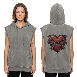 Haut sans manches vert sauge personnalisé pour femme, imprimé artistique oriental traditionnel, style streetwear avec bords bruts et effet vieilli, pull-over type gilet - Product Image 6