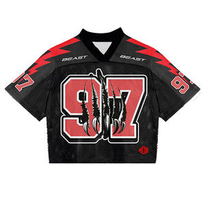 Maillot de football américain personnalisé en mesh pour hommes, noir et rouge, avec motifs graphiques, respirant, en polyester, fabrication OEM en gros, USA - Product Image 5