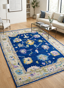 Blue Floral Handmade/Machine Made Area Rug Modern Persian Style Carpet Latex Soft Floor <b>Mat</b> for Home Bedroom Living Room Hotel - Product Image 2