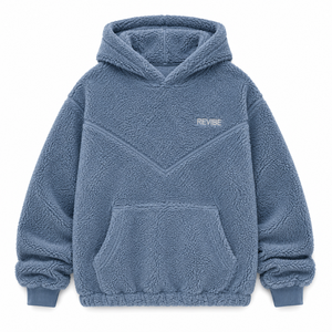 Custom Unisex Dusty Blue <b>Sherpa</b> <b>Fleece</b> Hoodie Oversized Warm Winter Pullover OEM Private Label Manufacturer - Product Image 4