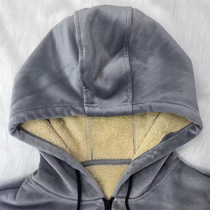 Vente flash : sweat à capuche en velours pour homme, couleur gris, manches longues, fermeture éclair, doux et confortable pour l'extérieur. - Product Image 6