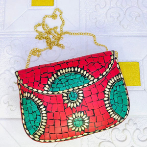 Craftstages International Premium Metal <b>Clutch</b> Bag | Mix Colour Handcrafted <b>Wedding</b> Evening Purse Metal Chain 1-1.9L Capacity - Product Image 1
