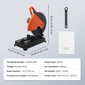 Troncatrice per Acciaio da 2300W 3600RPM con Angolo Regolabile di 0,45 Gradi e Lama Abrasiva da 14''/355mm per Taglio - Product Image 4