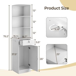 Mobiletto Angolare da Salone a 1 Anta e 1 Cassetto, 3 Ripiani, 190,5 cm (H), Bianco Opaco, in Truciolato Grado E0 da 15 mm, Mobile Contenitore Multiuso - Product Image 5