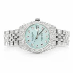 Luxury Fully Iced Out Moissanite Watch Ice Blue Dial <b>Automatic</b> Mechanical Diamond Watch Stainless Steel - Product Image 1