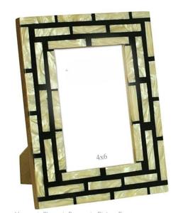 Handmade Customizable Natural Sheen Horn Bone Inlay MDF <b>Vintage</b> <b>Picture</b> <b>Frames</b> with Resin Faux Horn Mosaic Border Custom Size - Product Image 1
