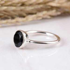 SHYAM JEWELRS Dainty 925 Sterling <b>Silver</b> Black Obsidian Unisex <b>Ring</b> Handmade Natural Gemstone <b>Adjustable</b> Band Boho Hippie - Product Image 3