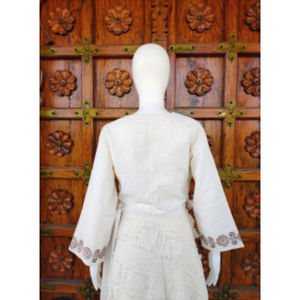 Top Informal Premium Estilo Boho Chic, Tejido en Algodón, Corte Regular, Manga Kimono, Cuello en V, Cordón Ajustable, Verano, ODM - Product Image 2