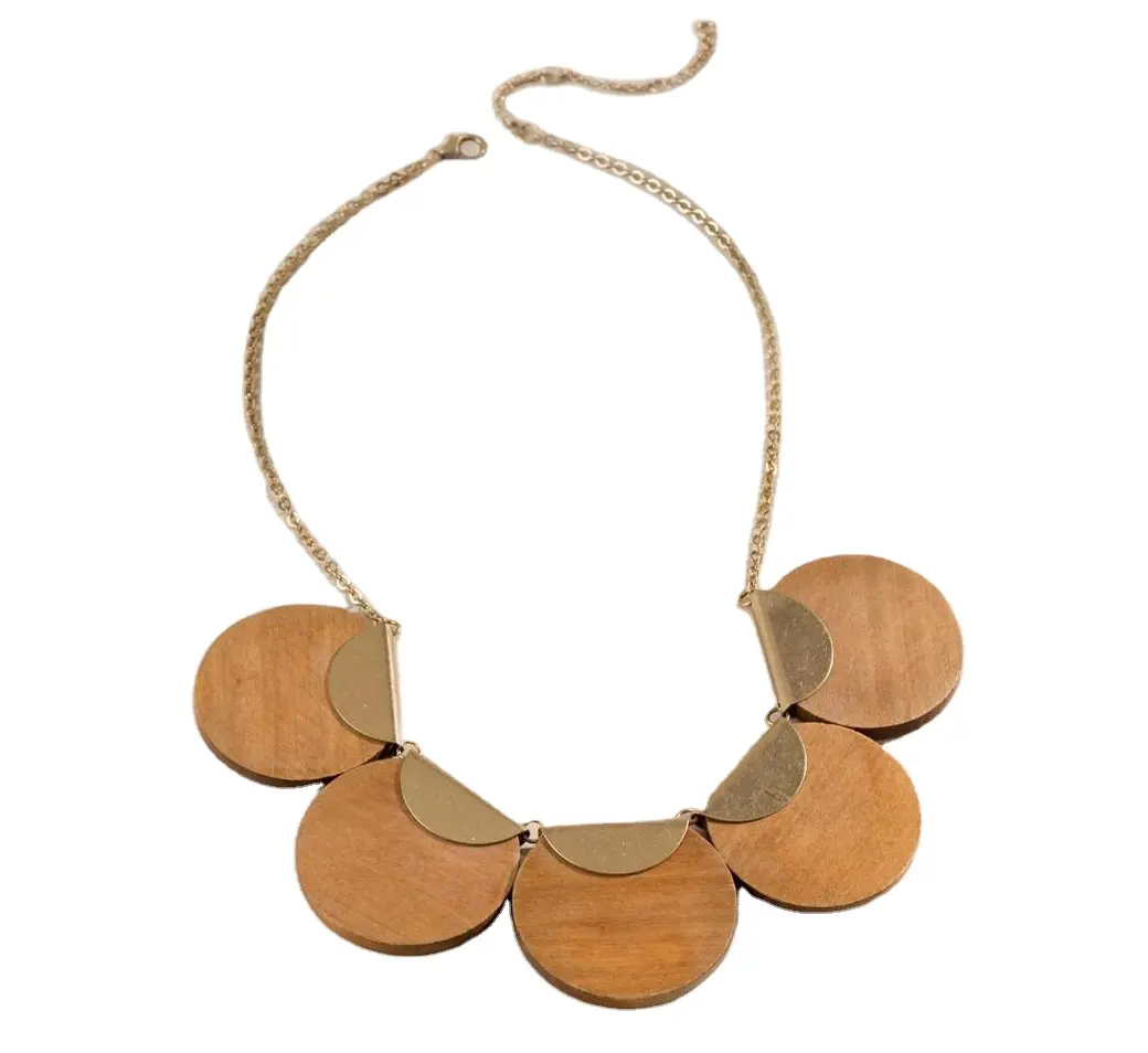 New Arrival Factory Price Wood Statement Necklace Women Gold Antique Wooden Chunky Choker Fashion Jewelry