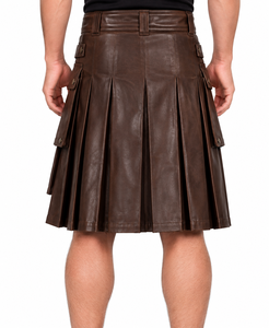 Kilt en cuir véritable pour homme, noir uni, coupe classique, style européen, style écossais - Product Image 2