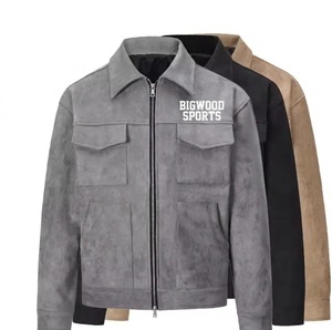 <b>Men's</b> <b>Suede</b> Leather <b>Jacket</b> Plus Size Zip Up Casual Outerwear with Multiple Pockets for Autumn - Product Image 1