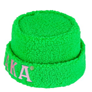 AKA Green Sherpa Beanie Hat Green Fleece <b>Winter</b> <b>Cap</b> with Pink Embroidered Letters Soft Warm Roll Cuff Beanie <b>for</b> Women <b>Men</b> - Product Image 1