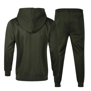 Ensemble de survêtement vert olive en gros, avec sweat à capuche zippé en polaire et pantalon de jogging, capuche contrastante, vêtements de sport décontractés pour le quotidien - Product Image 2