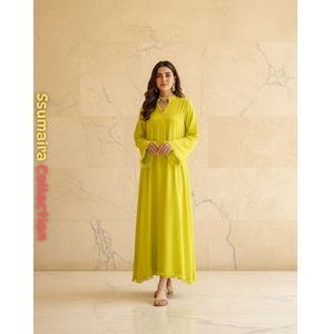 Nouvelle collection 2026 : Ensemble pakistanais prêt-à-porter 2 pièces, élégant vert citron, Kurti coupe trapèze et culottes, haute qualité, idéal pour les fêtes estivales. - Product Image 1