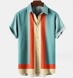 Chemise Hawaïenne Décontractée d'Été pour Hommes en Gros, 100% Polyester, Imprimée à Rayures, Séchage Rapide, Manches Courtes, Haut de Plage Tricoté - Product Image 6