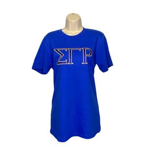 Camiseta Personalizada con Bordado de Sigma Gamma Rho, Camiseta Brillante con Gráficos para Mujer, Manga Corta, Cuello Redondo, Moda de Hermandad Griega - Product Image 1