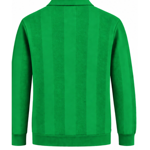 Emerald Green <b>Mens</b> <b>Long</b> <b>Sleeve</b> Knitted <b>Polo</b> <b>Shirt</b> Textured Stripe Design Ribbed Collar Hem Casual Premium Pullover Fashion Top - Product Image 2