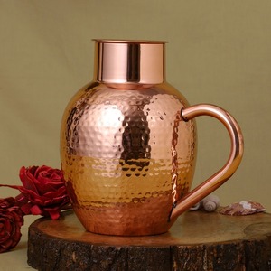 Tasse à thé en cuivre pur poli, faite à la main, avec couvercle et poignée, tasse de bureau en métal droite pour boissons chaudes, ensemble de carafes écologiques - Product Image 5