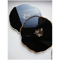 Ensemble de sous-verres réutilisables en agate naturelle de luxe, plateau décoratif pour table basse, bord doré électroplaqué, fait main, boîte à bouteilles