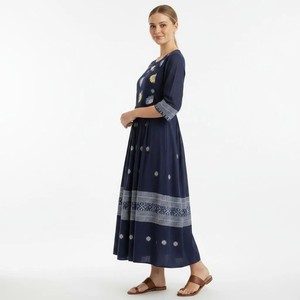 Women Ethnic Print Kurti <b>Dress</b> Floral Embroidered A Line Midi Kurta for Wedding Party Diwali - Product Image 4