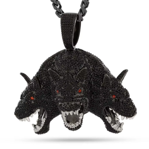 Colgante de Perro de Tres Cabezas Negro con Ojos Rojos y Micro Pavé de Diamantes de Imitación, Joyería Hiphop para Hombre, Regalo - Product Image 1