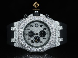 Reloj Cronógrafo Pahal Jewels con Incrustaciones de Diamantes, Caja de Acero Inoxidable de 40 mm, Correa de Acero Inoxidable/Moissanita, Analógico, Estilo Moderno - Product Image 1