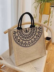 Low Price Burlap Shopping Tote Cotton Strap <b>Large</b> Jute Grocery Bag Natural Fiber Eco Heavy Duty <b>Plain</b> Market Carrier Storage - Product Image 5