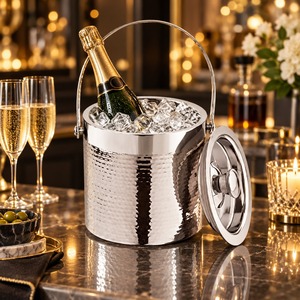 Cubo de Hielo Comercial de Acero Inoxidable Galvanizado con Tapa y Cuchara para Bar, Restaurante, Hotel, Fiestas, Catering, Suministro al por Mayor - Product Image 1