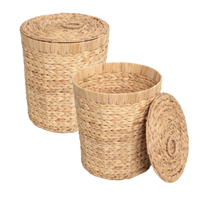 Decorative Woven Waste <b>Paper</b> Basket With Lid, Water Hyacinth Trash <b>Bin</b> for Office & Home Natural Boho Wastebasket From Vienam - Product Image 1