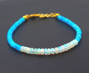 HAYAAT GEMS Natural Ethiopian Opal Beaded Bracelet | Silver Plated Luxury Unisex Blue White <b>Fire</b> Gemstone October Birthstone - Product Image 1