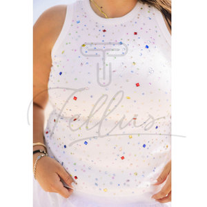 Tops de tirantes para mujer al por mayor, personalizados para gimnasio, con pedrería, estilo veraniego - Product Image 5