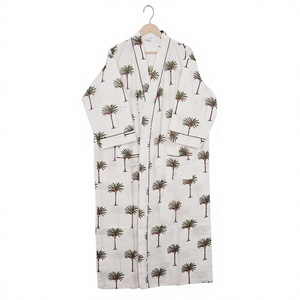 Kimono léger en coton 100% fait main, respirant, imprimé floral, pour l'été, le spa, la baignoire, décontracté, romantique, longueur intégrale, pour la nuit et le sommeil - Product Image 1