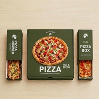 Boîte à pizza en carton recyclé personnalisée avec logo, tiroir coulissant pour tranches, emballage à emporter rectangulaire, ouverture coulissante pour tranches de pizza