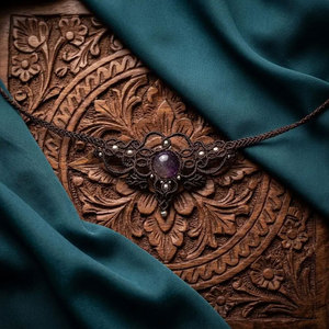 Handmade Macrame Amethyst <b>Necklace</b> Purple Gemstone Pendant Brown Cord Boho Healing <b>Statement</b> Jewelry Wholesale - Product Image 2