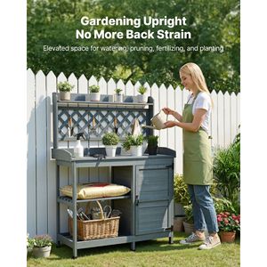 Tavolo da Giardinaggio per Esterni 43 X 18 con Ripiani Portaoggetti, Postazione di Lavoro in Legno, Mobiletto Contenitore, Arredo da Patio - Product Image 2