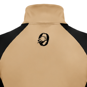 Haut de sport beige pour femme à col zippé, manches longues à motif floral, idéal pour l'entraînement et les activités sportives - Product Image 4