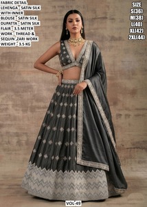 Ensemble Lehenga Choli en satin de soie bleu sarcelle avec dupatta, longueur au sol, tenue de mariage indienne traditionnelle, tailles femme du S au 2XL - Product Image 5